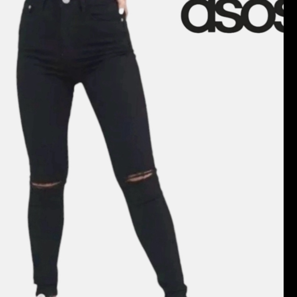 ASOS Black Ripped Knee Denim Jeans